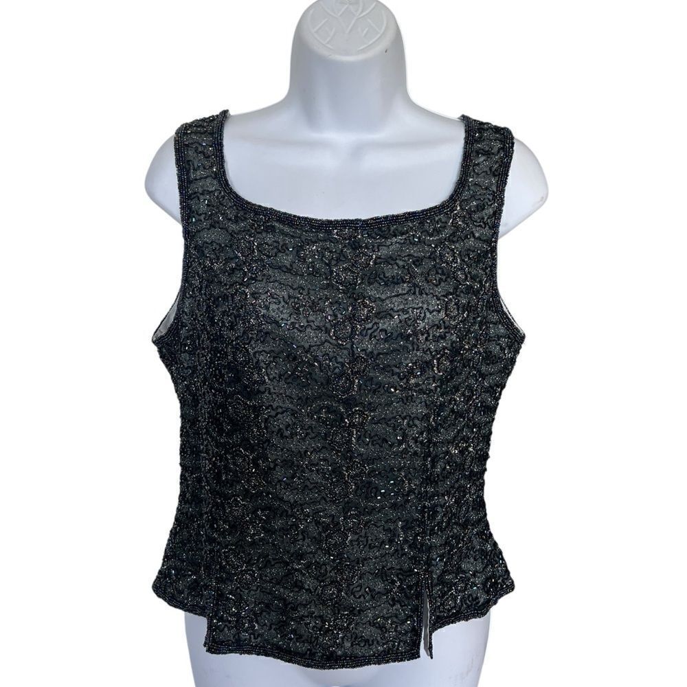 ADRIANNA PAPELL Vintage Beaded Silk Top Size 10
